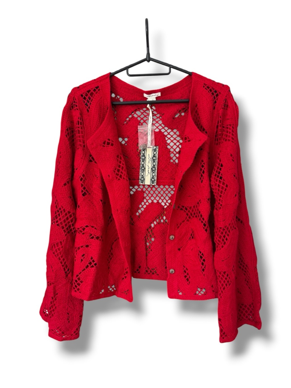 Ultra Pink Red Crochet Openwork Cardigan